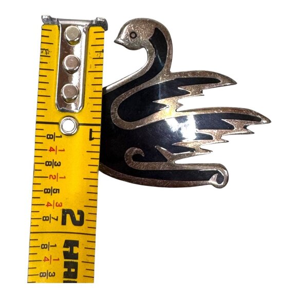 Vtg Mexican Sterling Silver Black Enamel Swan Brooch Taxco Swan Bird Art Deco - Picture 4 of 6